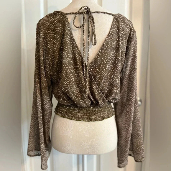 Boutique Boho Olive Green polka dot Blouse Small Peach Love California NWT - Picture 6 of 10